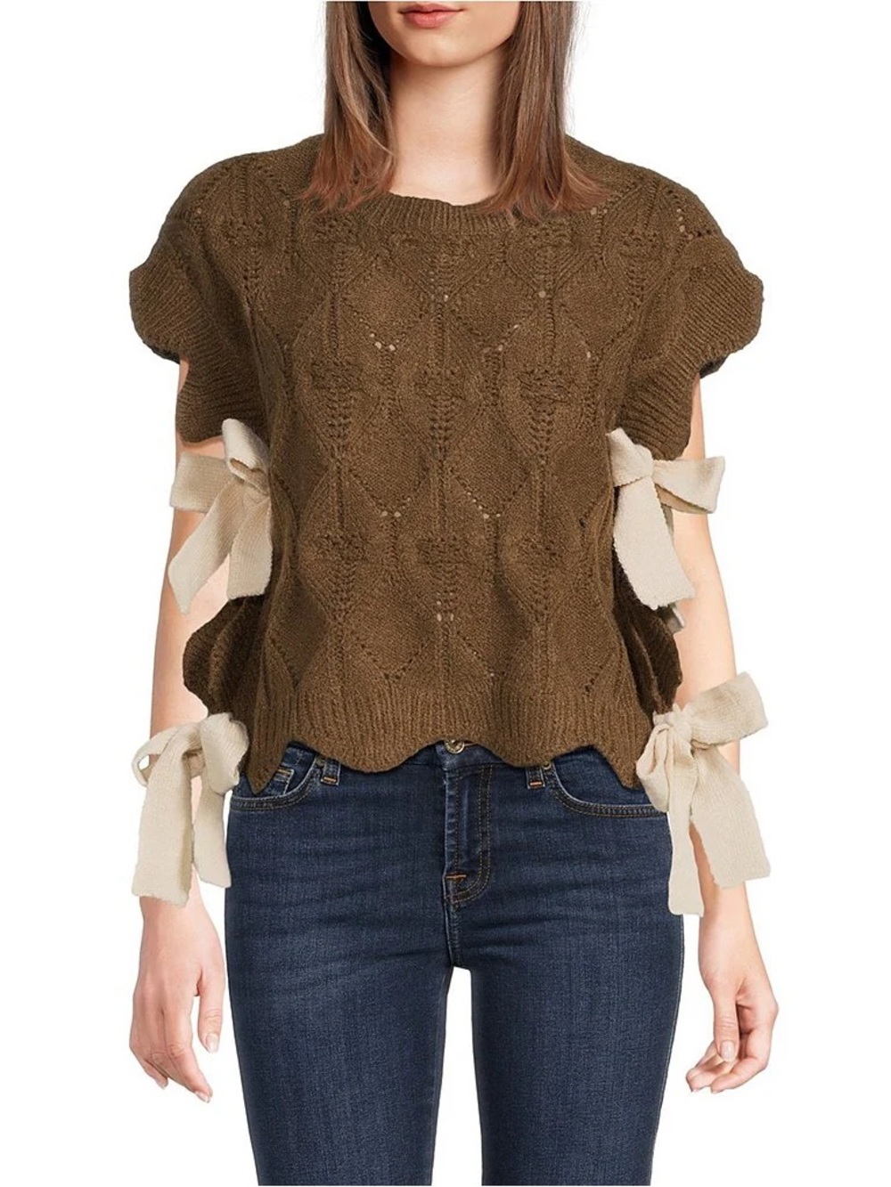 NWT J. Marie Hayes Scoop Neck Short Sleeve Tie Side Knit Top Sweater Sz L